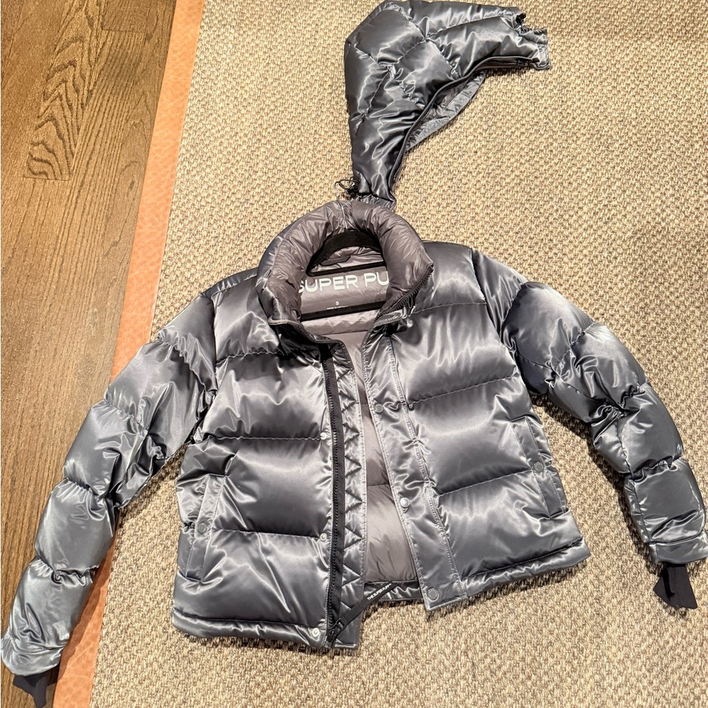 Gray Super Puff Jacket with Detachable Hood